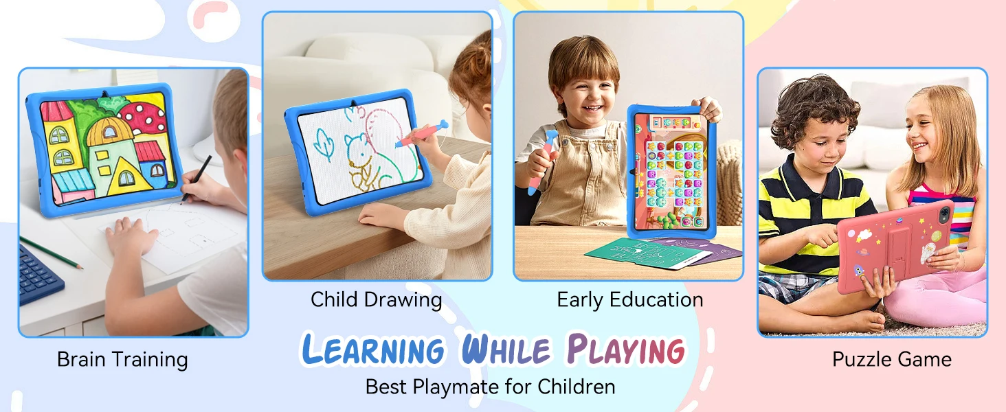 KINGRID K10 Kids Tablet 10'' Android 15 4GB RAM+8GB Expandable 64GB ROM 5G WiFi Widevine L1 5000mAh Kids Tablet PC Tablet Android Parental Control