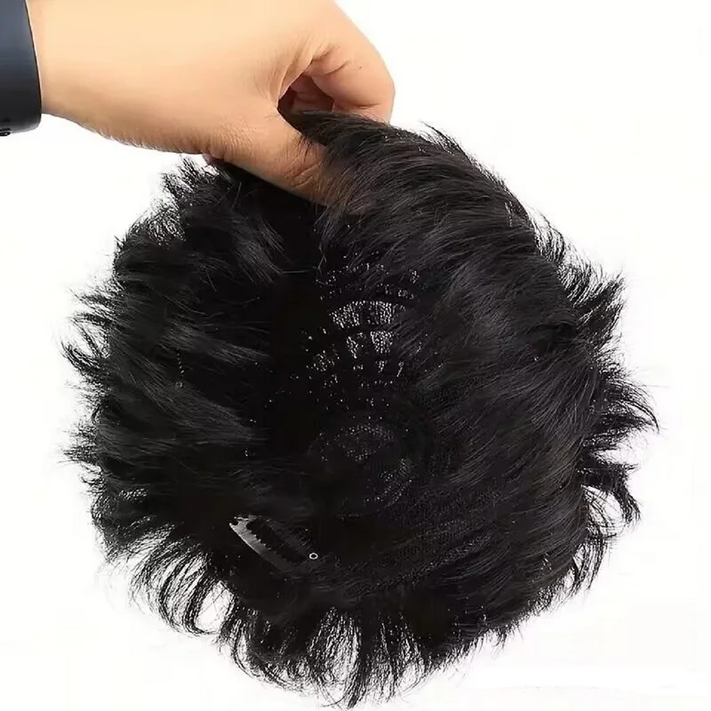 Alimice Human Hair Topper Wig For Men Secure Clips for Daily Wear 16x18cm 4 inch Natural Black