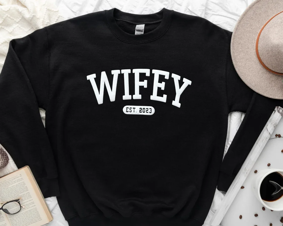 Embossed Wifey Sweatshirt Personalized Crewneck Engagement Gift for Bride Wedding Bridal Gift Custom Newly Bride Jumper