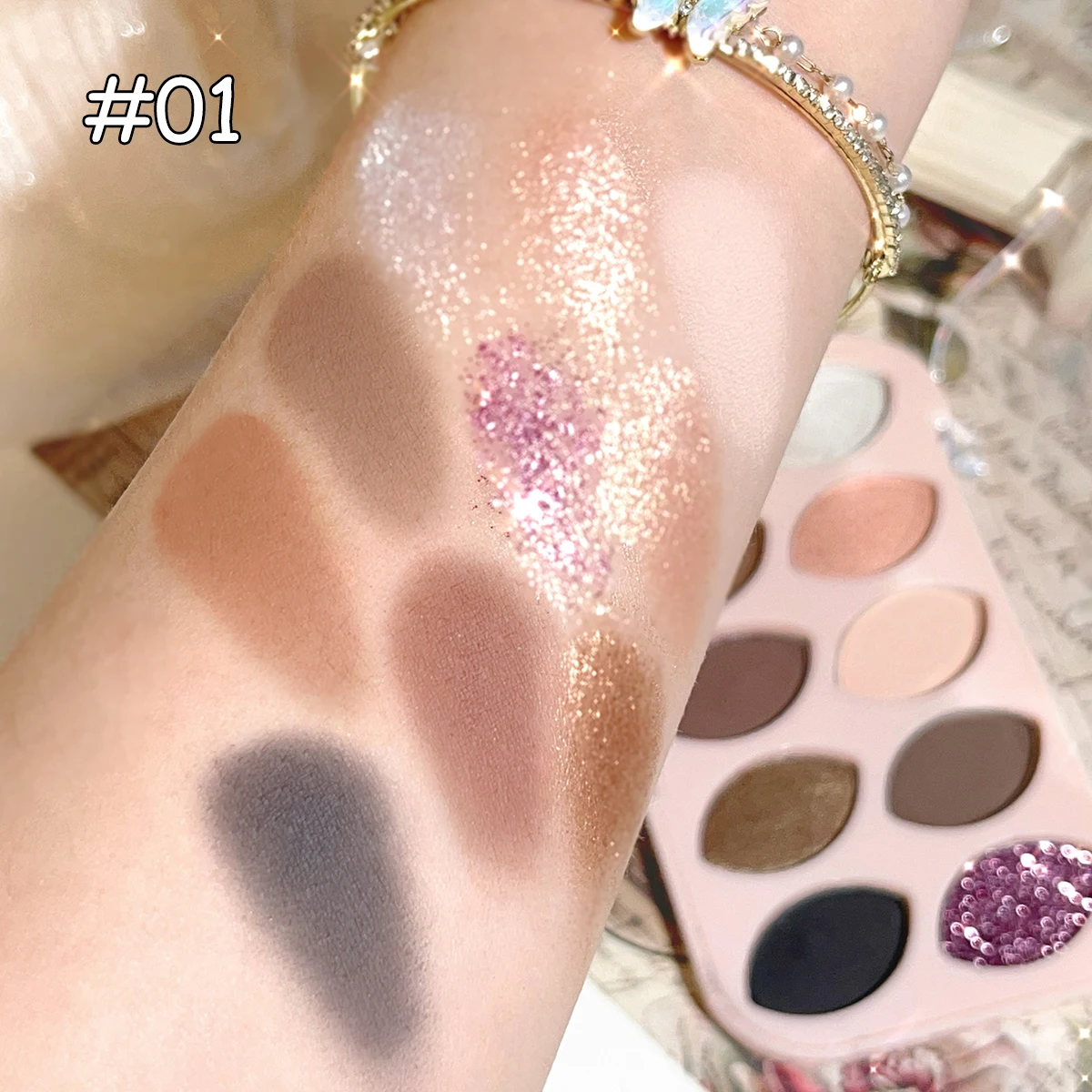 Korean Nude 10-Color Eyeshadow Palette – Matte & Shimmer Shades for Daily Glow