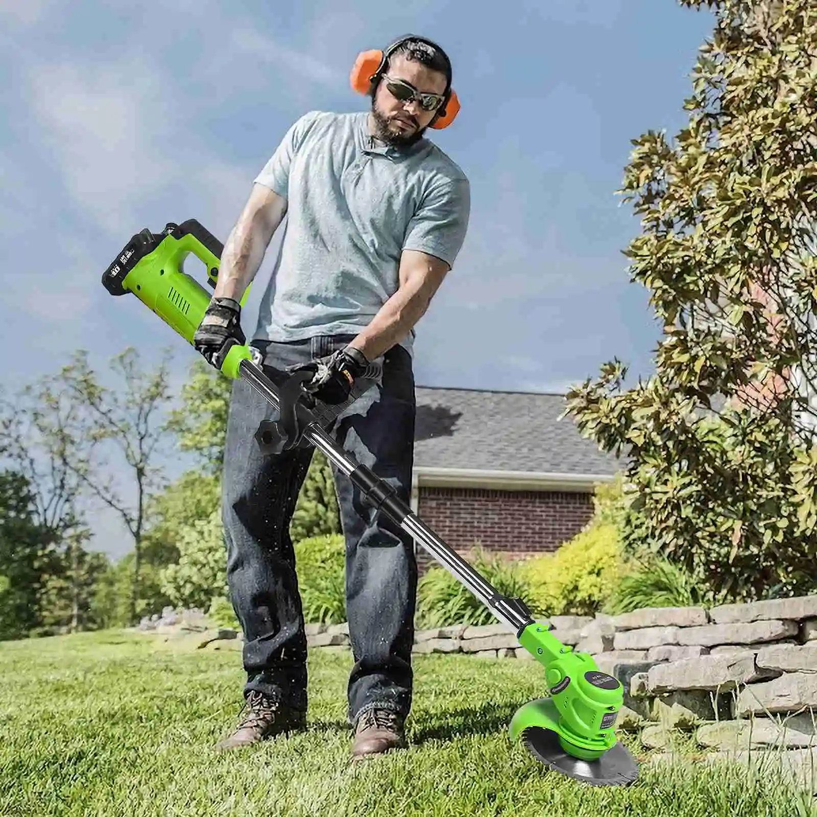 18000 U/min Bürstenloser Elektrischer Rasenmäher, Faltbarer Grasschneider, Längenverstellbares Gartenwerkzeug mit 2 Batterien für Garten- und Hofkantenpflege