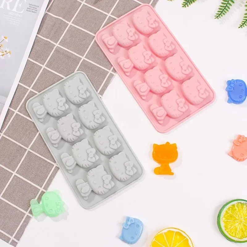 Hello Kitty Ice Tray Silicone Sanrio Cartoon Ice Cream Maker Mold Kitchen Biscuit Cookie Chocolate Candy Tool Accessories Gifts