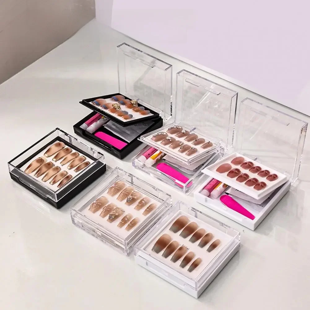 Boîte de présentation d'ongles en acrylique à double couche, presse sur N64, boîte d'emballage, couvercle transparent, étui de rangement pour pointes d'ongles, porte-faux ongles