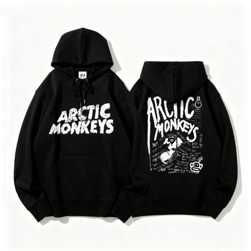 

Толстовка с рисунком Arctic Monkeys для мужчин и женщин, стильная толстовка с капюшоном и принтами спереди и сзади, идеально подходит для любителей музыки
