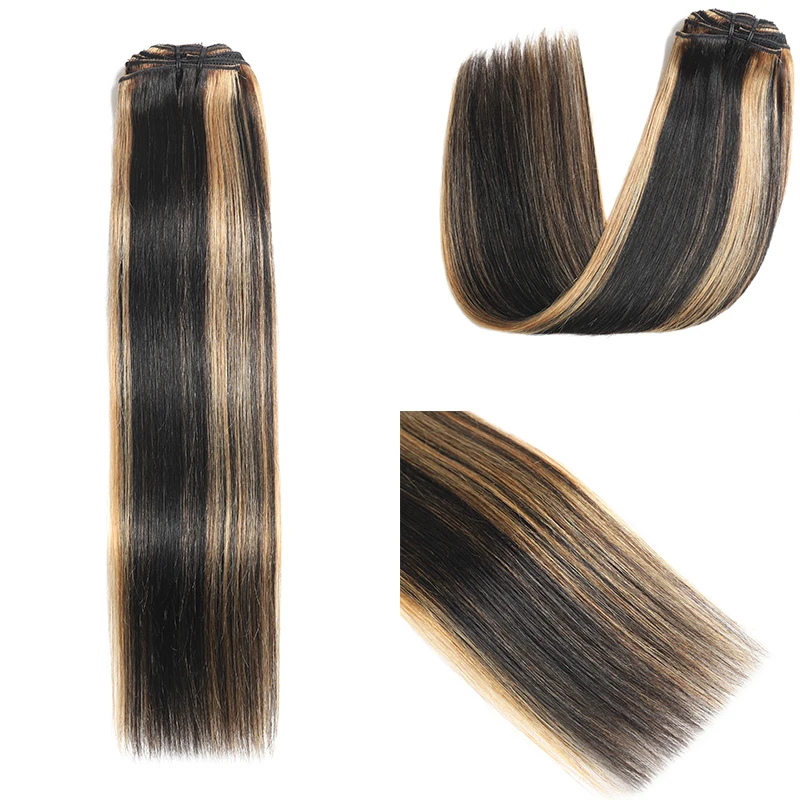 160g 10 Pcs/Set Highlight Clip In Real Human Hair Extensions Silky Straight Black Mixed With Brown Clip Ins Hair Extentions