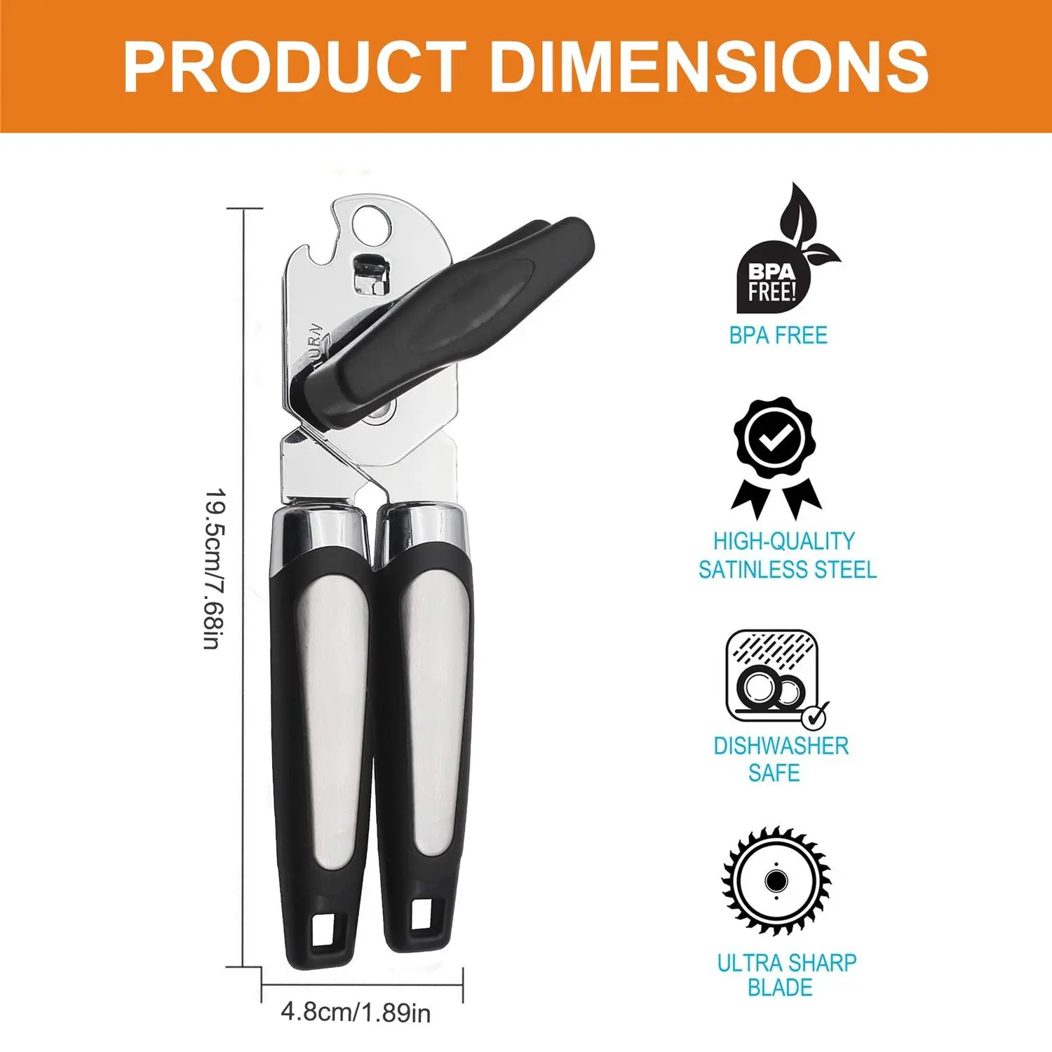 Can Opener, Manual Can Opener & Garlic Press, Garlic Chopper, Heavy Duty Stainless Steel 3-In-1 Multifunctional Manual Can Opene