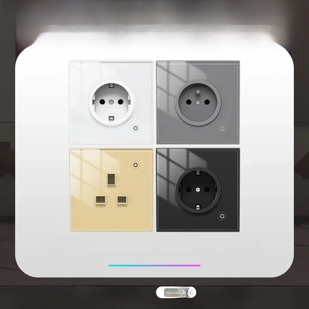 WiFi Tuya Smart Steckdose Glas Panel Outlet Power Monitor Touch Stecker Relais Status Licht Modus