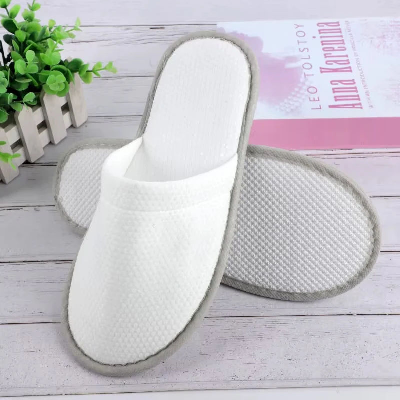 White Cotton Slippers Men Women Hotel Disposable Slides Home Travel Sandals Hospitality Footwear One Size on Sale