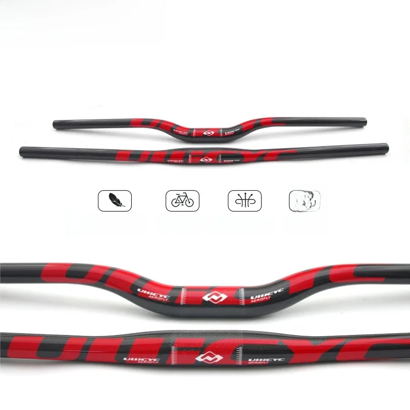 Kierownica rowerowa Ullicyc Full Carbon MTB 3K Gloss Red 580-740mm Flat/Rise, lekka, ulepszona do rowerów górskich i hulajnóg elektrycznych — zdjęcie 2