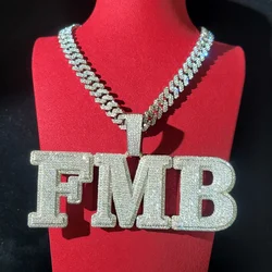 Custom Pave Cubic Zircon Letters&Numbers Pendant Iced Out Personalized Word Necklace With 12MM Cuban Link Chain Gift For Him
