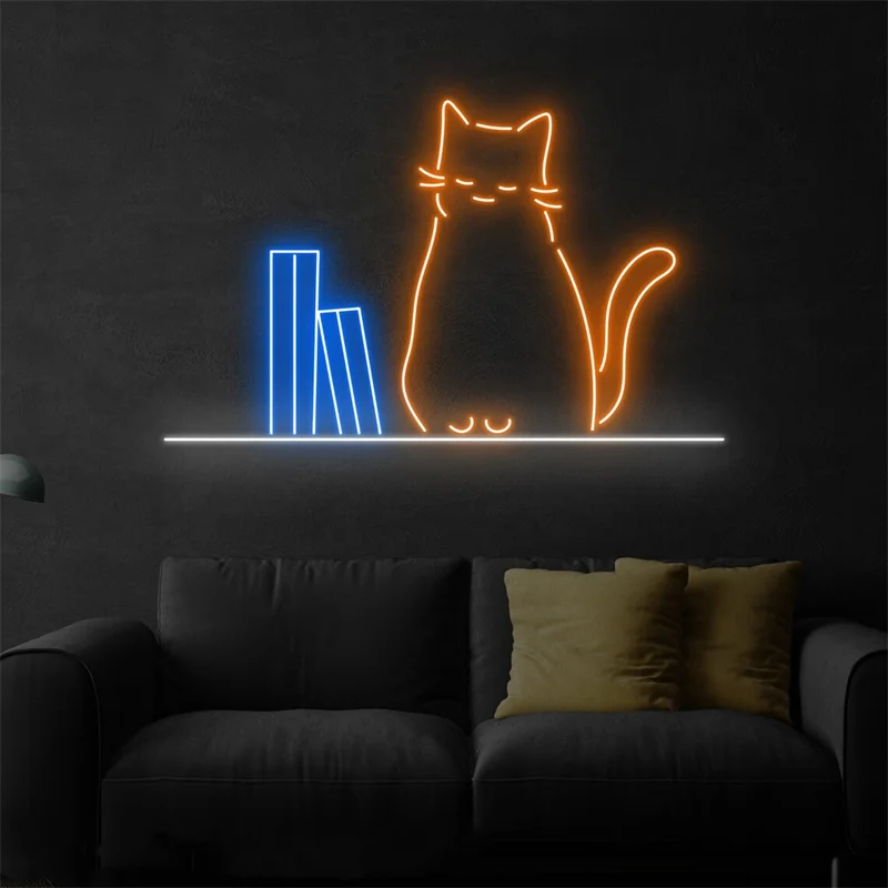 

Cat Book Neon Sign, Cat Book Led Sign, Custom Neon Sign, Book Store Decor, Library Light Art, Book Lover Gifts, Gift For Kid