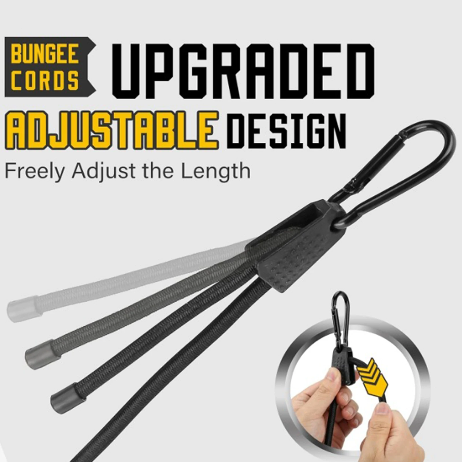 

Outdoor Bungee Cords Adjustable Bungee Cord with Carabiner Hooks Adjust Length Elastic Ropes Tie Downs Cable for Trucks Camping