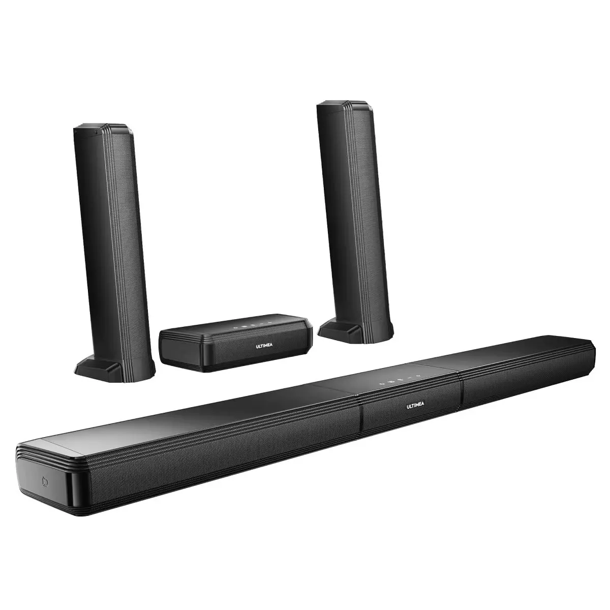 Barra de sonido ULTIMEA Apollo S70 de 5.0 canales con BassMX ™ Diseño 3 en 1 desmontable, luces RGB dinámicas, 121 preajustes de