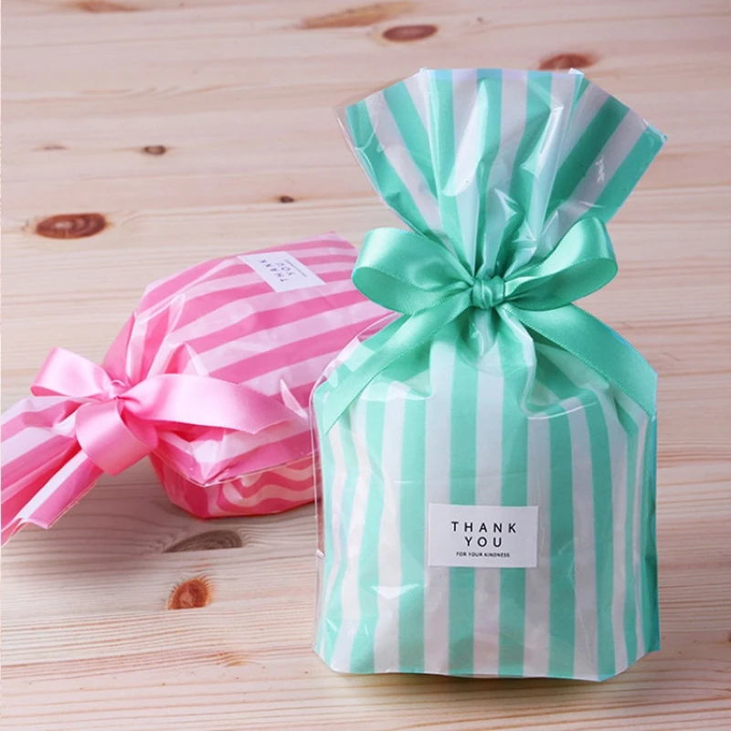 10Pcs Stripe Plastic Bag Wedding Birthday Cookie Candy Food Grade Gift Packaging Bags OPP Party Favors Bakery