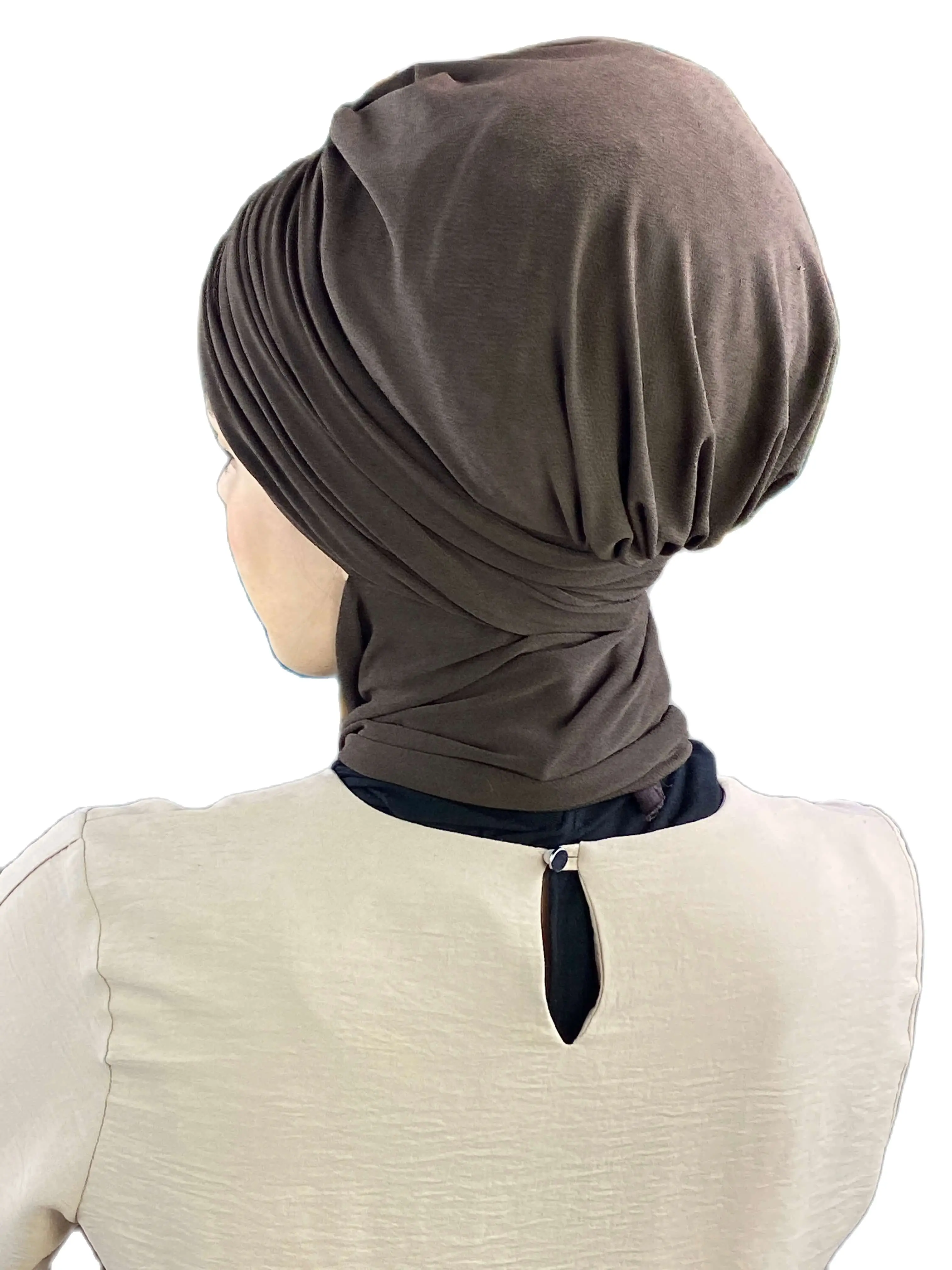 2023 New Fashion Hijab Ready Made Turban Woman\'s Hat Cancer Kemo Beret Beanie Foulard Chiffon Scarf Pleated Brown Cap Shawl