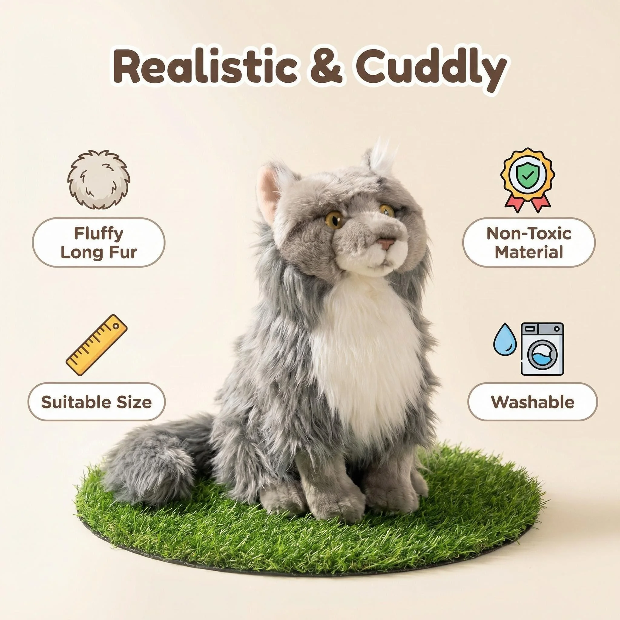 26,9 cm Lebensechte Maine Coon Katzenfigur, Realistische Kunstkatzen-Dekoration für Zuhause, Tier-Ornament Geschenk – Detail 1