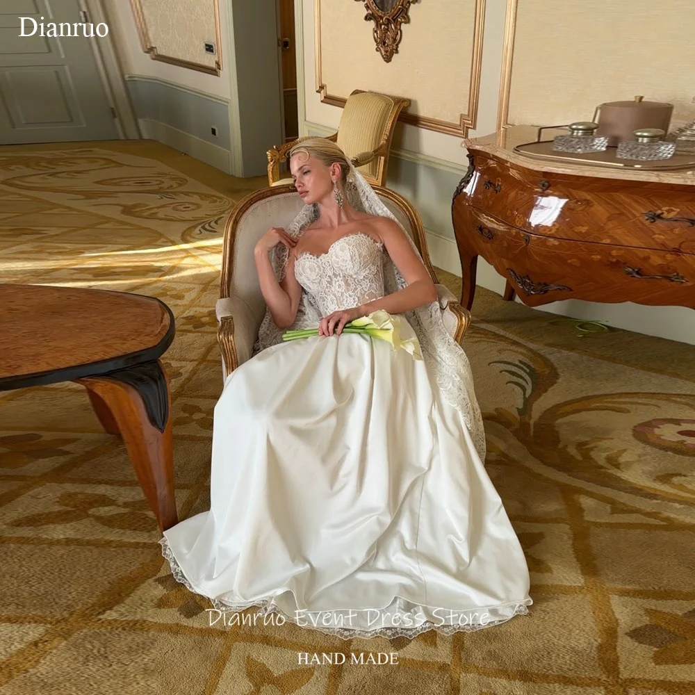 Dianruo Sweetheart A Liine Wedding Dresses Pleated Lace Appliques Vestido De Noiva Handmade 2026 Long Bride Gowns Customized