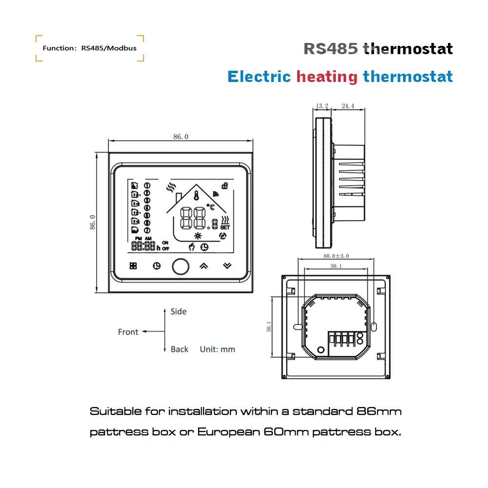 RS485 Modbus heat regulator warm floor 16A Electric Heating thermostat