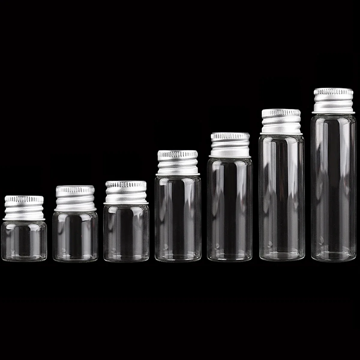 5ml 6ml 7ml 10ml 14ml 18ml 20ml małe przezroczyste szklane butelki ze srebrnym zakrętka aluminiowa słodkie słoiki fiolki DIY Craft 100 sztuk — zdjęcie 2
