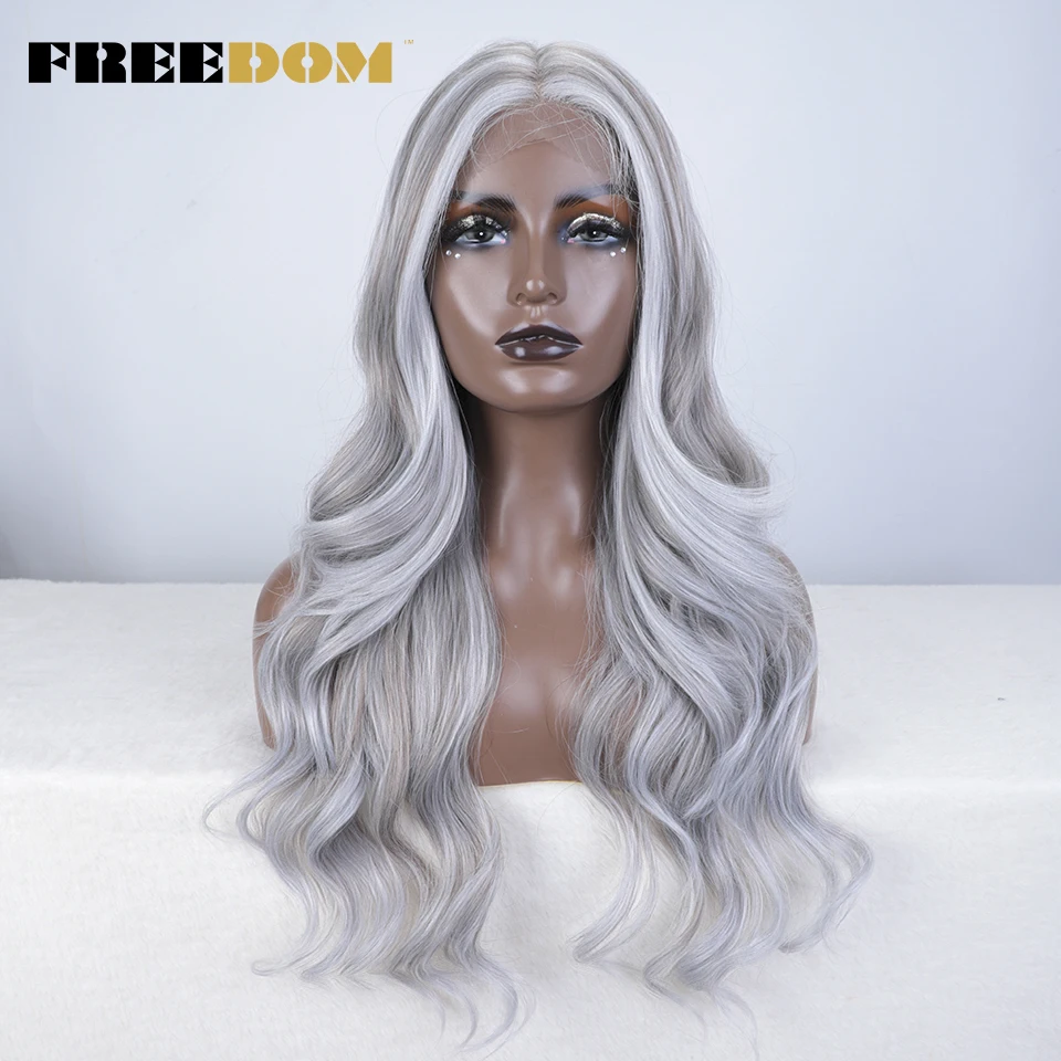 FREEDOM Synthetische Lace-Front-Perücken für Damen, 26 Zoll, Highlight Honey Brown, gewellte Perücke, Ombre-Blond, Lace-Perücke, synthetische Cosplay-Perücke – Detail 14