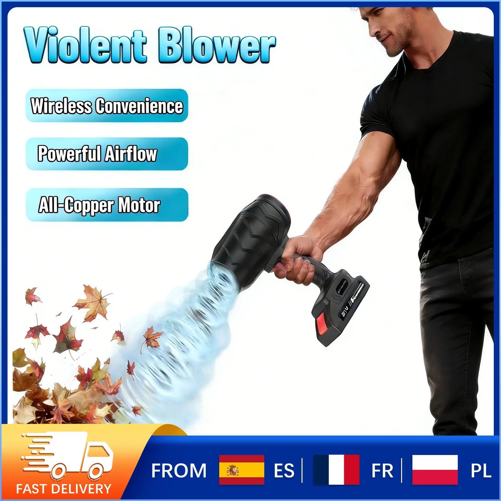 Ventilateur turbo sans fil haute puissance, pression de vent de 550 g, souffleur d'air portable sans fil, outil de nettoyage de la poussière, de la neige et de la saleté pour le lavage de voitures en