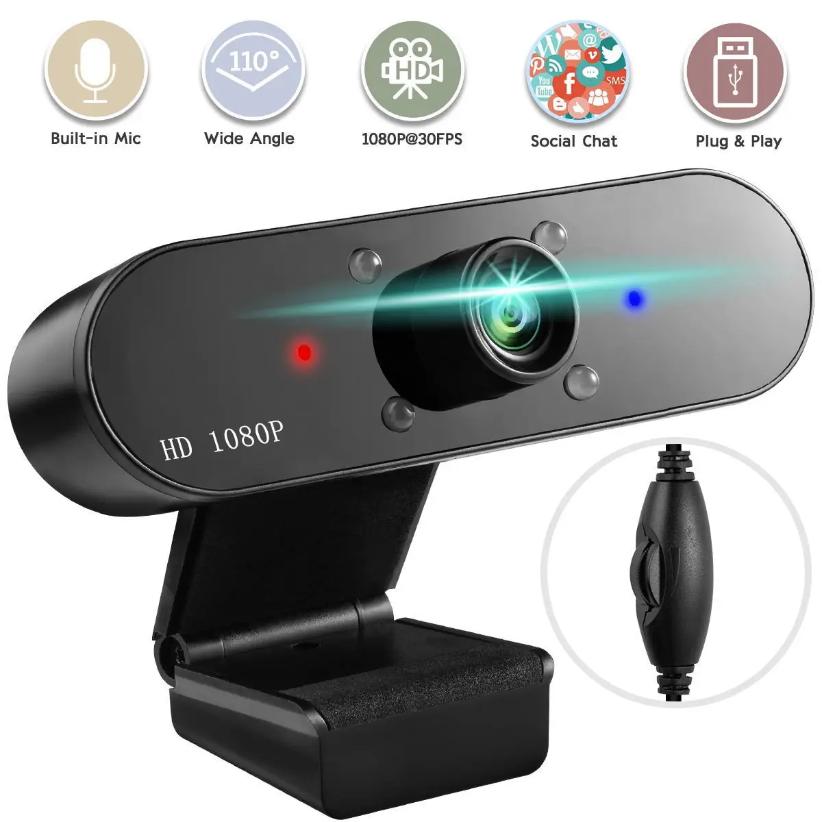 XJ Streaming Webcam PC 1080P HD Videocamera Webcam USB Mini Camera Microfoon Webcams PC Licht Autofocus Webcam voor laptop PC