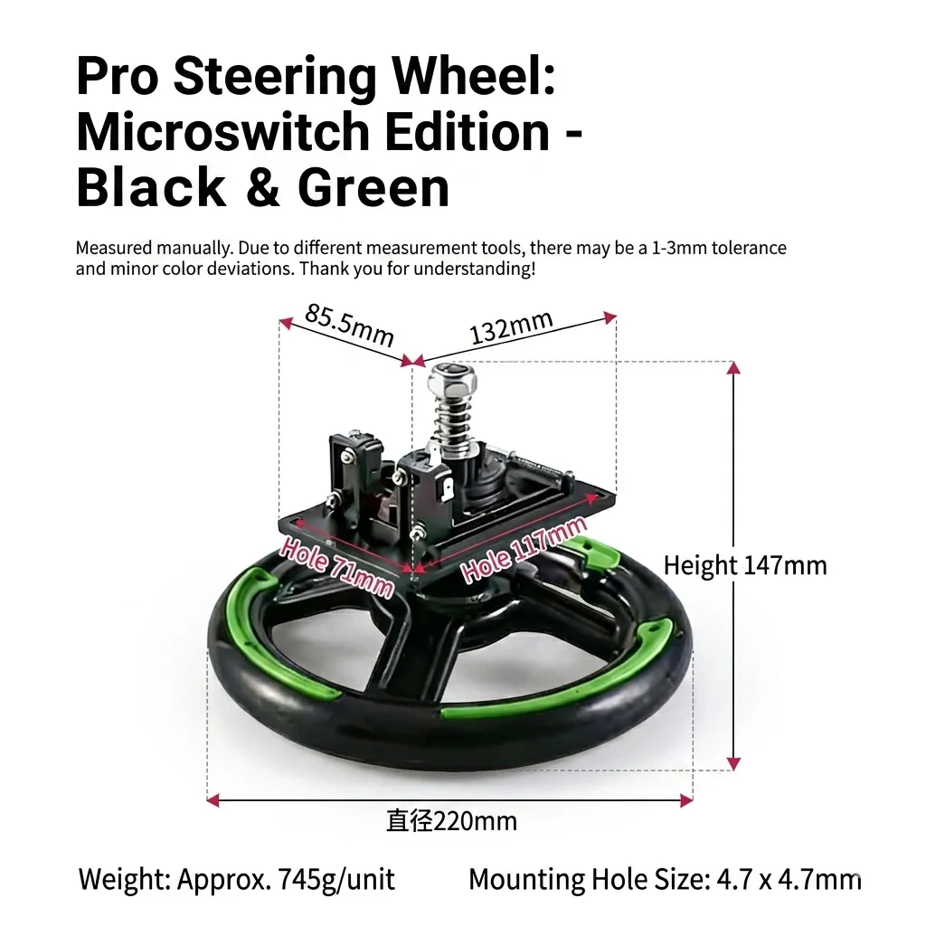 

Arcade Microswitch Steering Wheel, Black & Green
