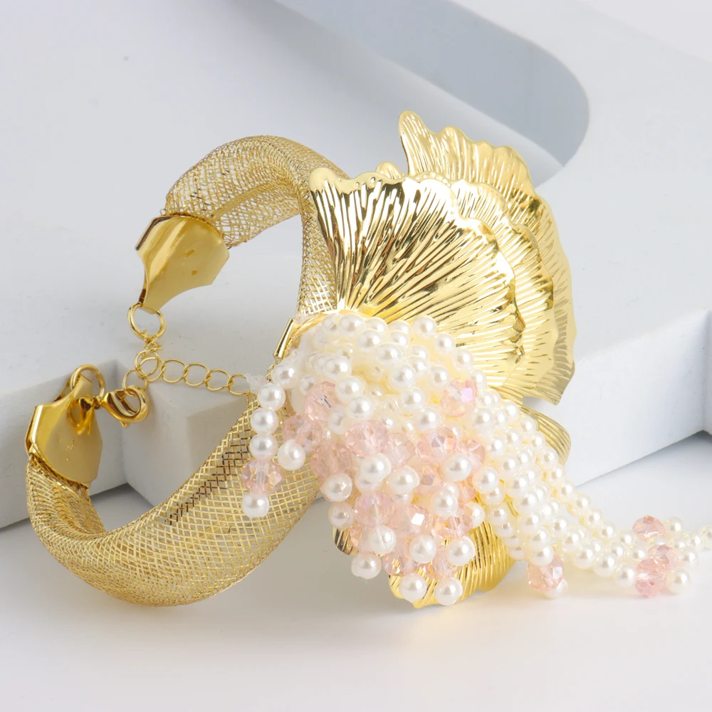 Perlenanhänger und große Ohrringe, Schmuckset für Frauen, Nigeria, Hochzeit, Party, Geschenk, modischer Armreif, Ring, Ohrring-Set, Jewelle – Detail 10
