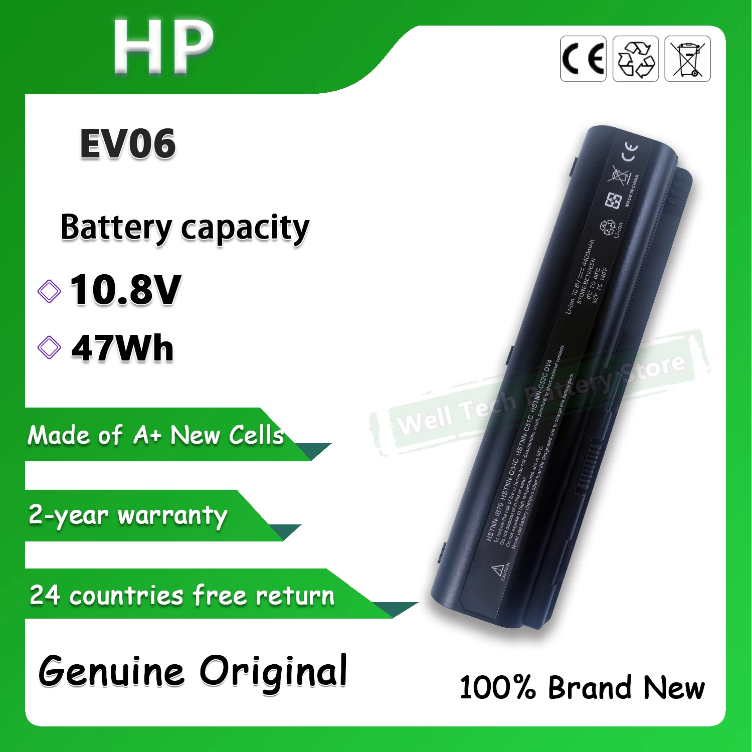 

Original 10.8V 47Wh EV06 Laptop Battery for HP DV4 Presario CQ40 CQ45 CQ50-100 Series Pavilion dv4-1200 dv5-1000ea Series