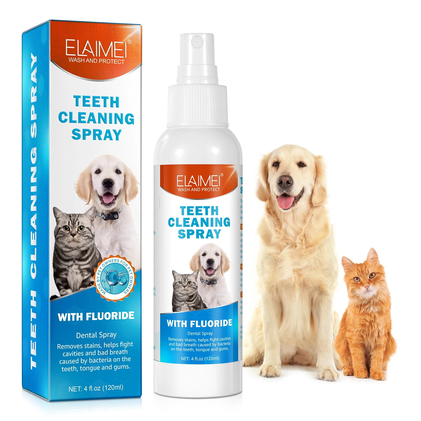 Fresh Breath Pet Dental Spray - Enriched with Fluoride, Mint & Citrus for Healthy Gums & Teeth, Easy Application, 4 fl.oz (120ml