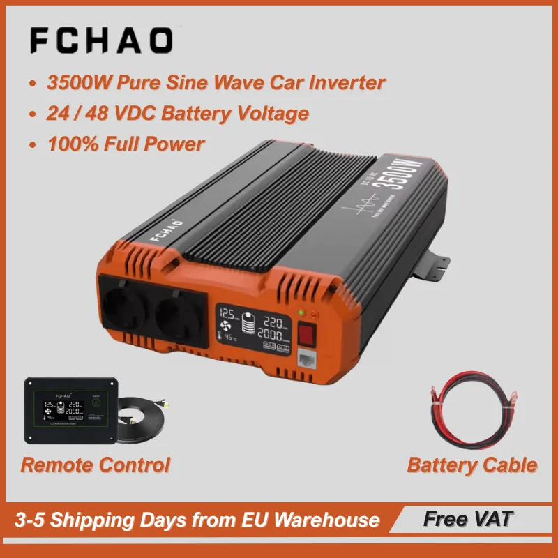 FCHAO Continue stroomvoorziening 3500W 24/48VDC naar 230VAC 50Hz zuivere sinusgolf omvormer piekvermogen 7000W voor camper, camping, boot