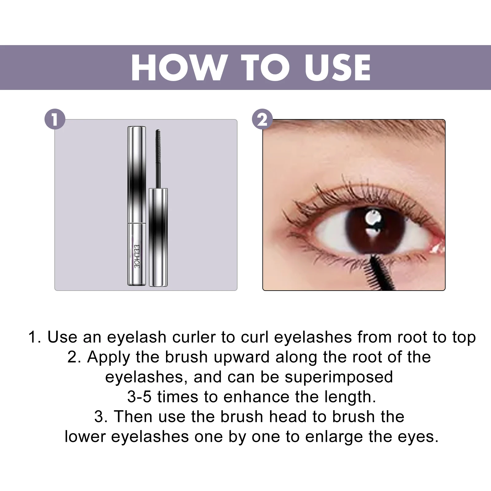 Eelhoe Lifting Mascara Change Eyelashes Length Enlarge Eyes Waterproof Smudge-Proof Thicking Slender Black Blown Eye Black 4g