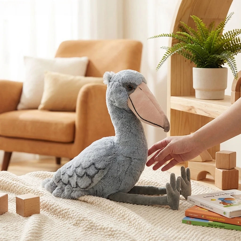 Realistic Shoebill Stuffed Animal Plush Toy Lifelike Whale Headed Stork Bird Soft Cuddly Gift for Kids Adults Home Decor