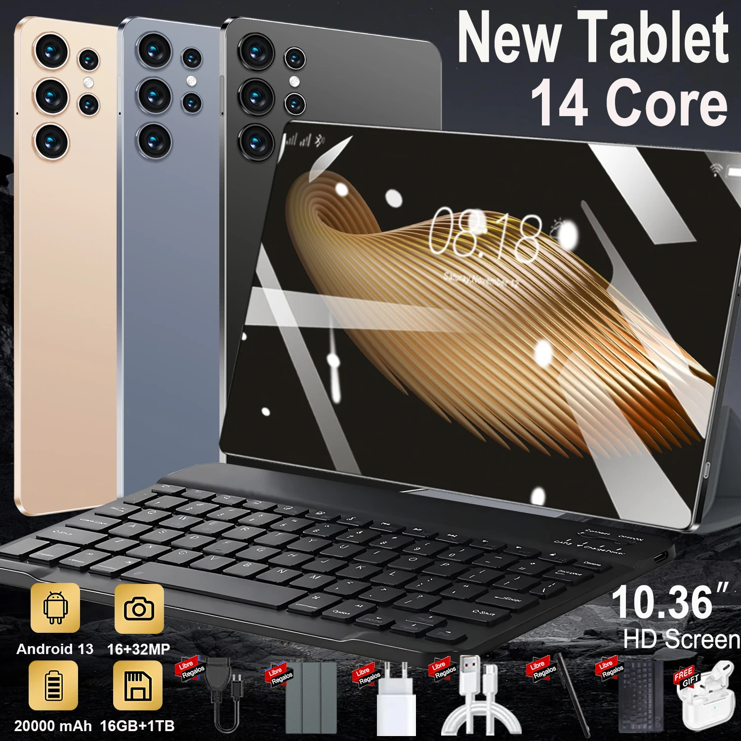 Nouvelle tablette Android 2026 PAD S23PRO double SIM 10,36 pouces 16MP+32MP 16Go+1To 20000mAh 5G 14 cœurs pour le jeu WIFI Bluetooth GPS