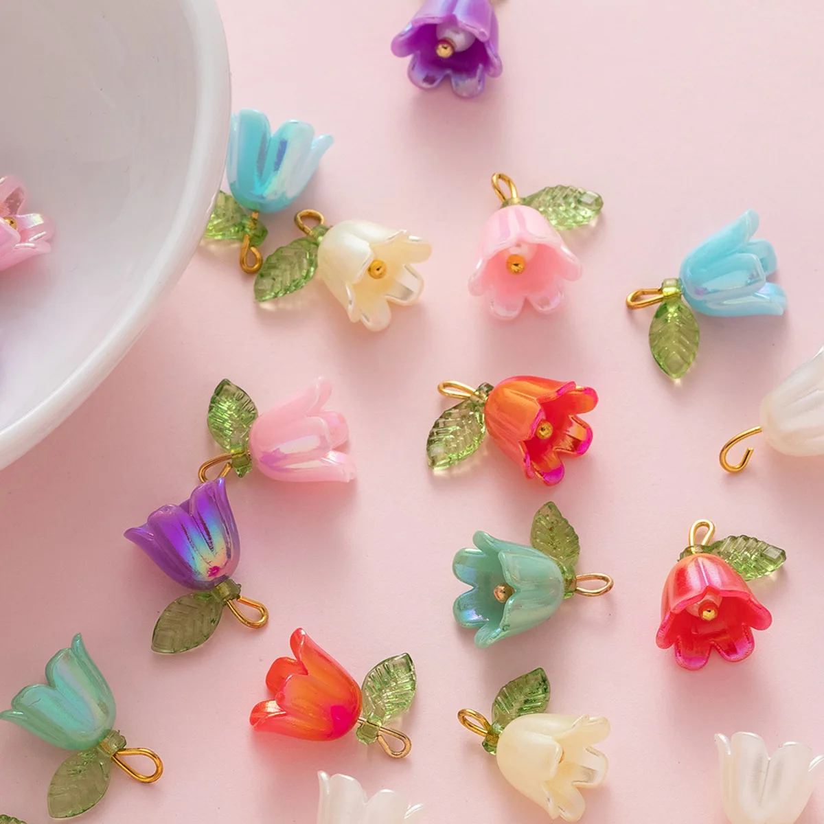 10Pcs acrylic lily of the valley flower bud beads plated with colored loose beads, handcrafted DIY making jewelry accessories