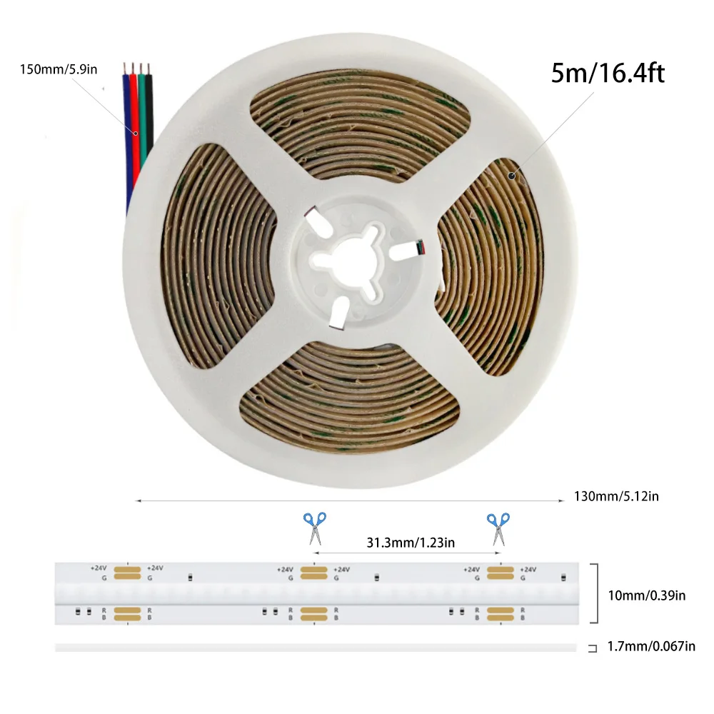 Tira de luces LED RGB COB de 24V, cinta Flexible sin puntos, colorida, FOB, barra de luz para fiesta, retroiluminación de TV, decoración del hogar,