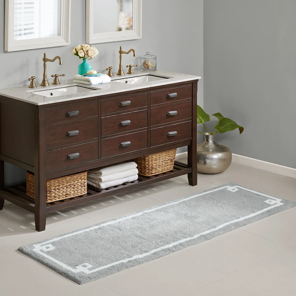 

Cotton Tufted Bath Rug 24x72 (Grey + Cotton)"