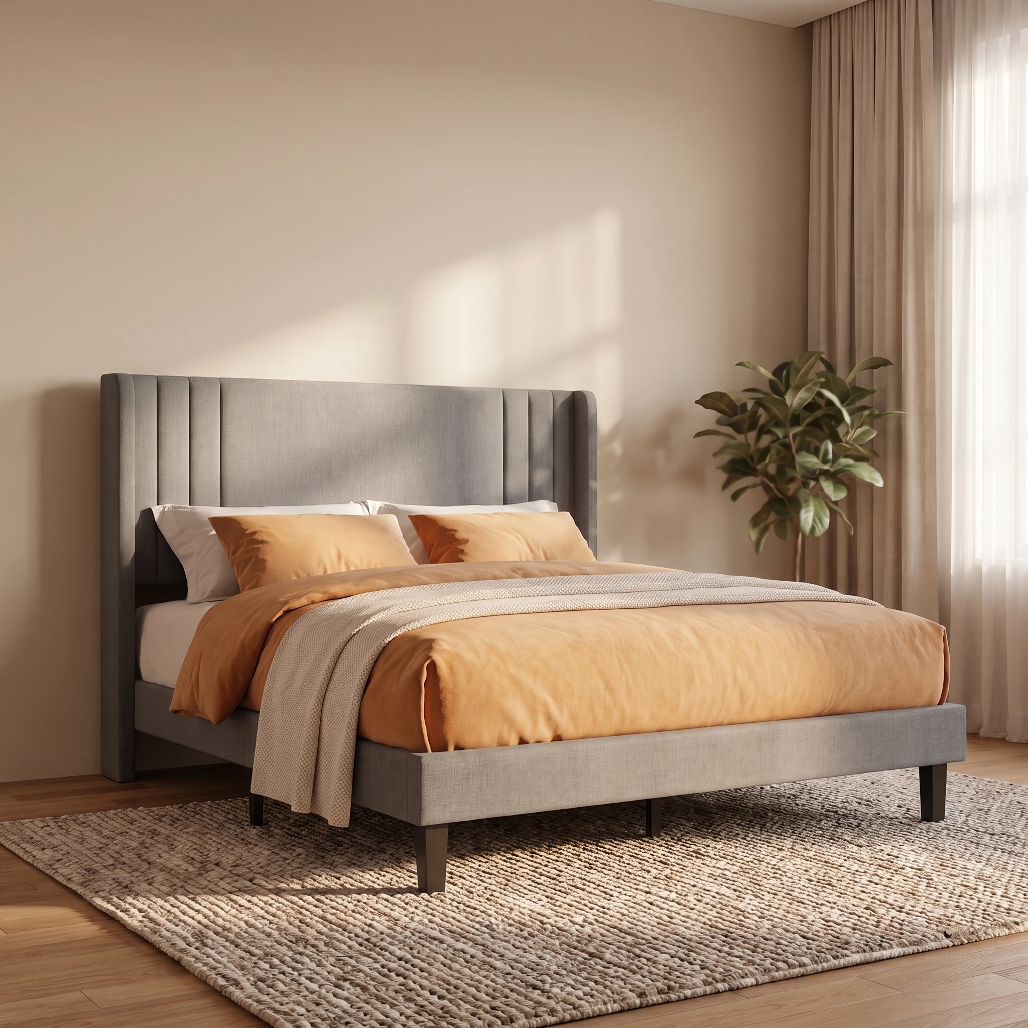 Letto imbottito Anajqaqia, 140 x 200 cm, letto per ragazzi con testiera, letto matrimoniale con struttura a doghe, senza materasso, tessuto in lino, c
