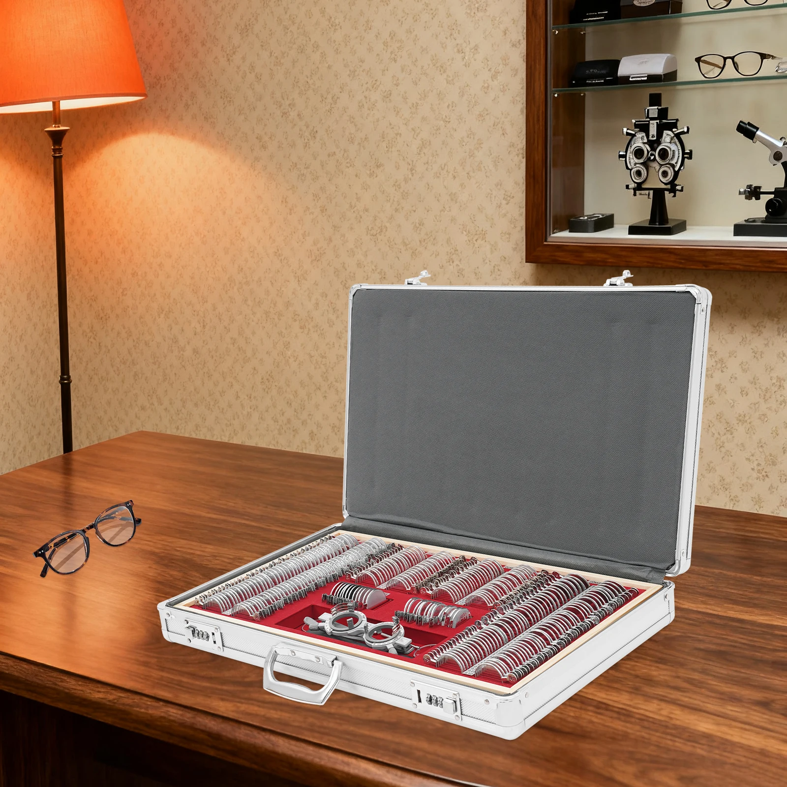 266 optical test lens sets, metal edge optometry lenses and aluminum box optometry kits with frames, for ophthalmologists, ophthalmologists and family use