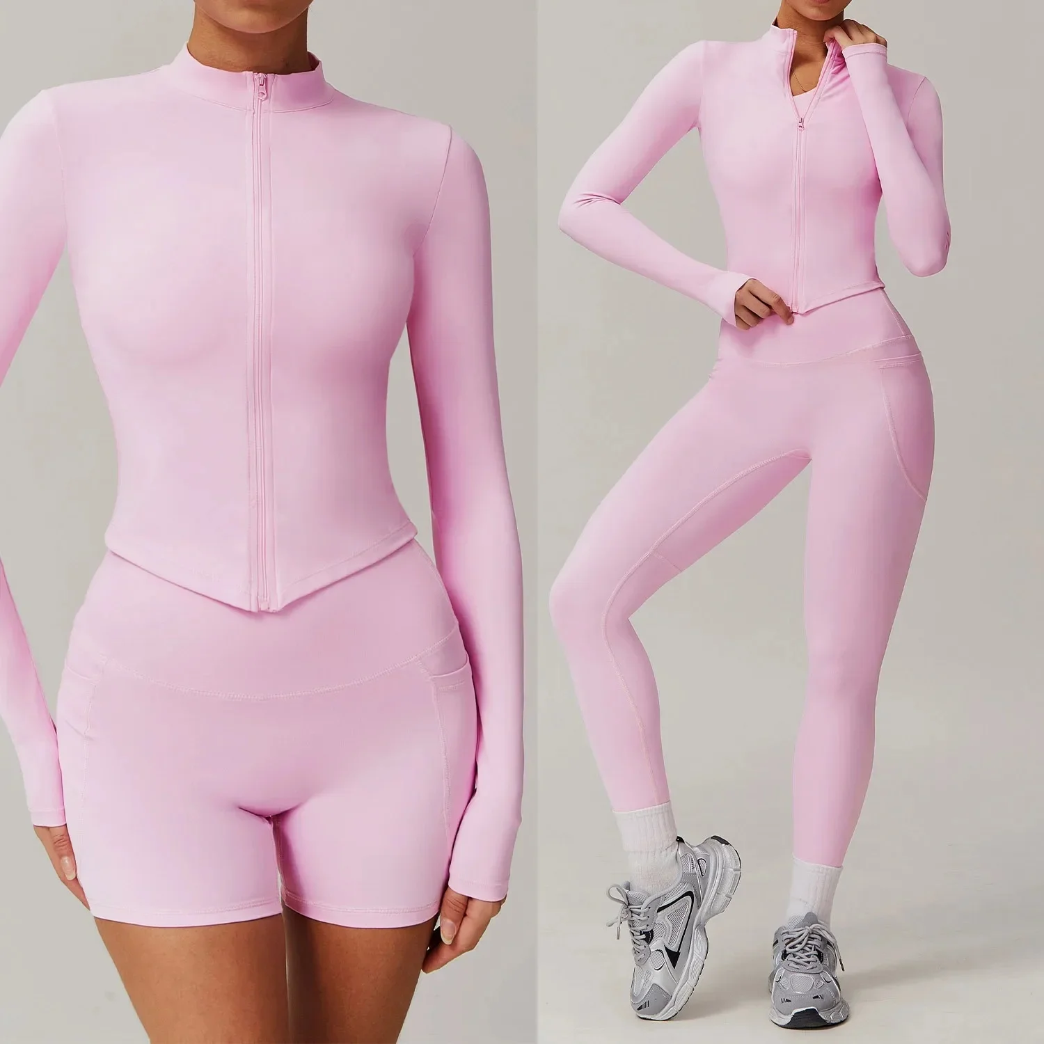 AliExpress YEHAN Custom LOGO Cloud Sense Quick Drying Shaping Long Sleeve Pants Pocket Yoga Casual Running Fitness Cycling Women's Two-piece Set