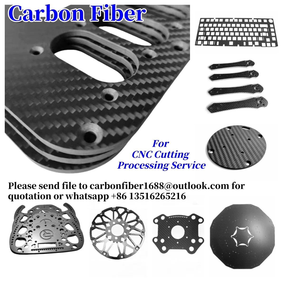 Hoja de fibra de carbono CNC, servicio de corte personalizado a sus dibujos para RC drone frame FPV, piezas de robot preciso con alta resistencia