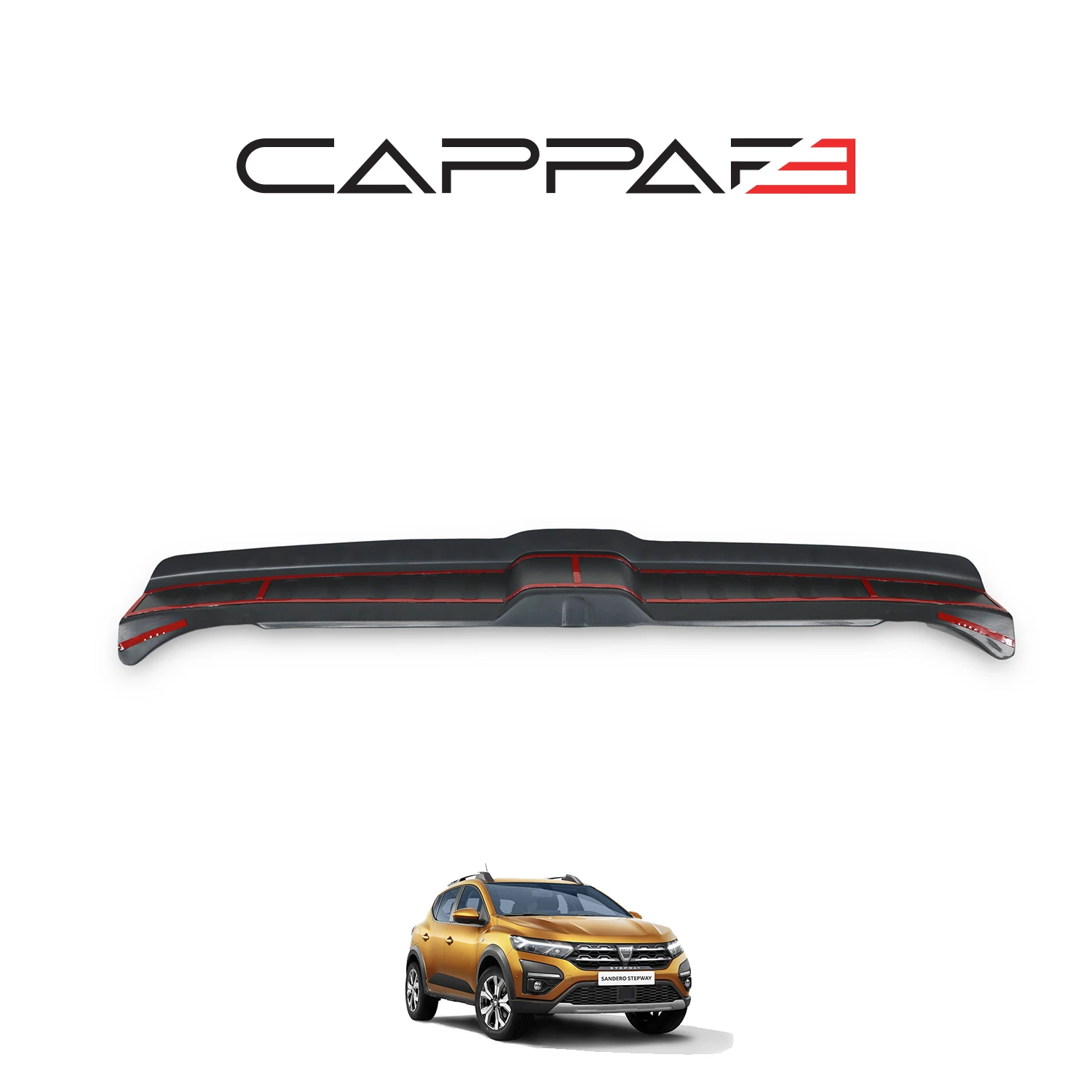 For Dacia Sandero 2021 To 2024 Compatible Rear Bumper Sill Protection Glossy Black -- Diffuser Spoiler Front Lip Hood Tail Light