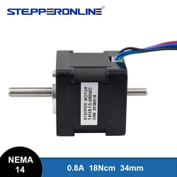 STEPPERONLINE Dual Shaft Nema 14 Stepper Motor 34mm 1.8deg 18Ncm(25.56oz.in) 0.8A Step Motor 4 Leads for CNC 3D Printer