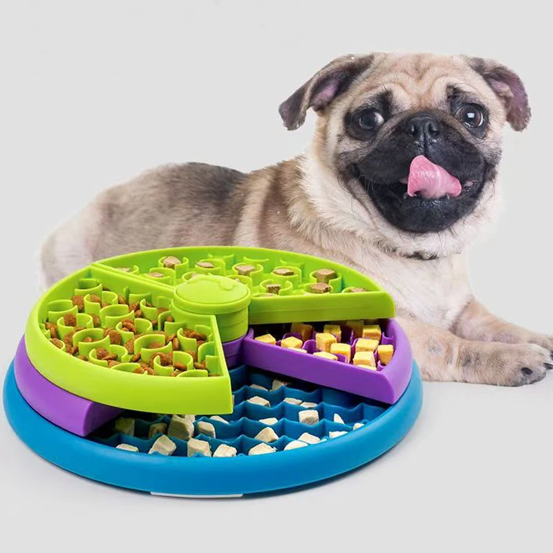 Dog Slow Feeder Bowl, 3 Layers Spin Puzzle Bowl for Dogs Slow Eating, Anti-anxiety Dog Game Slow Feeding Dog Bowl Large