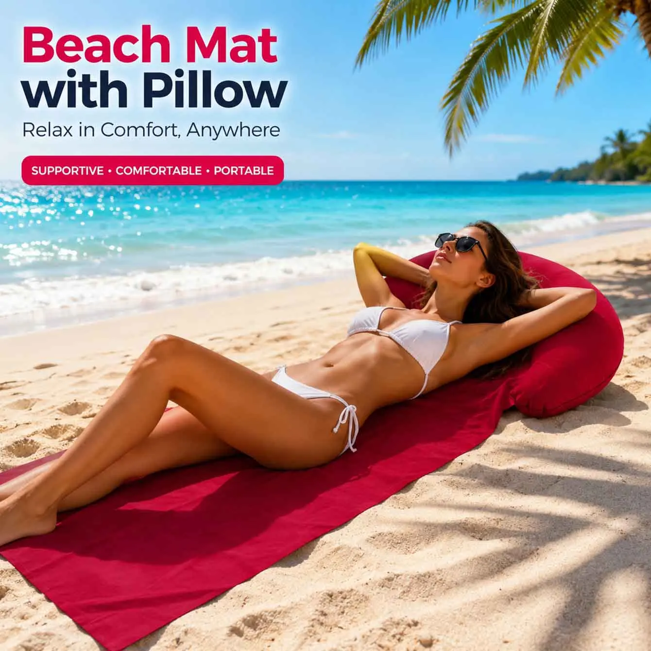 1PC Beach Mat with Inflatable Pillow Portable Sunbathing Lounger Outdoor Beach Towel for Pool Camping Travel