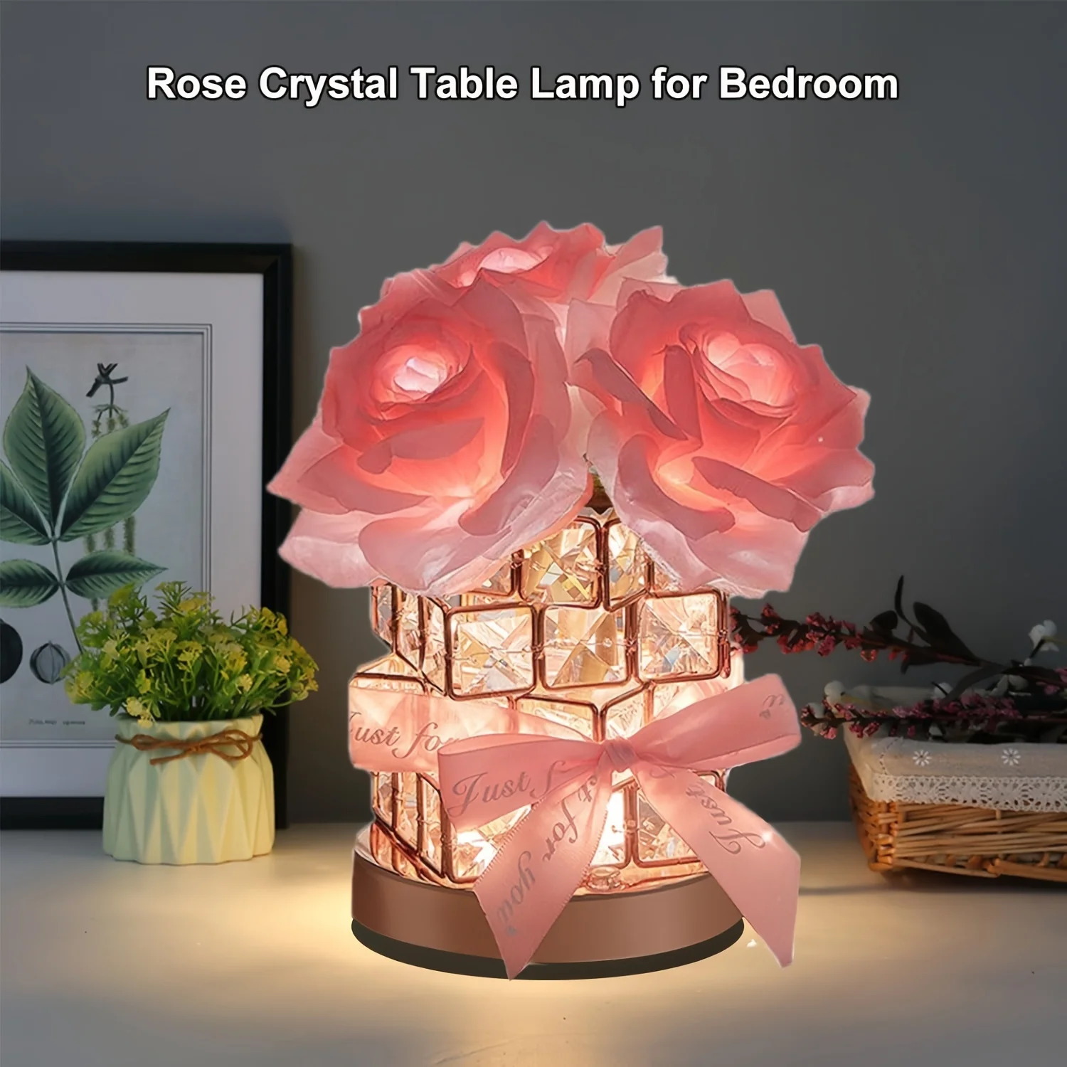 LED 3color Decorative Table Lamps Romantic Crystal Rose Holiday Gift for Girl Friend Valentine\'s Day Birthday Aromatherapy Night