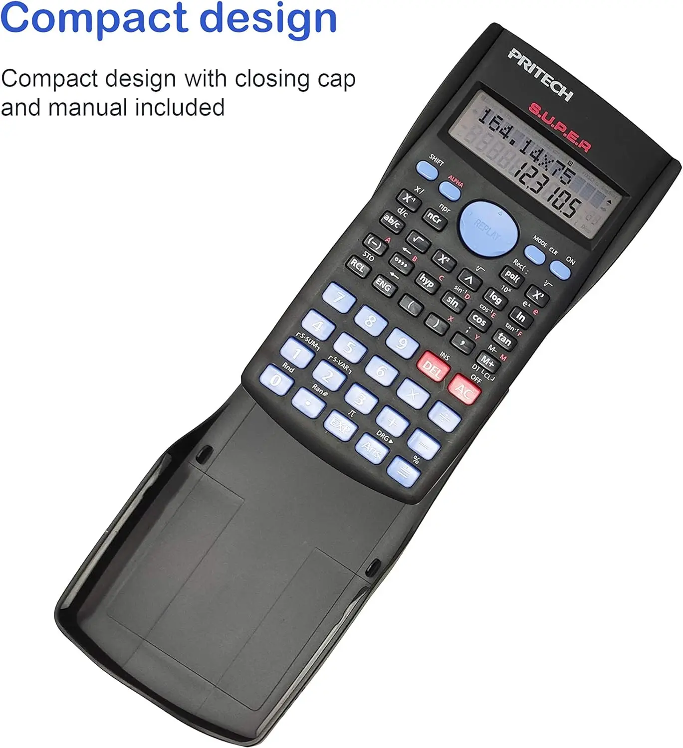 240 function scientific calculator, 24 levels of parenthesis, 2 lines display, dark gray Color