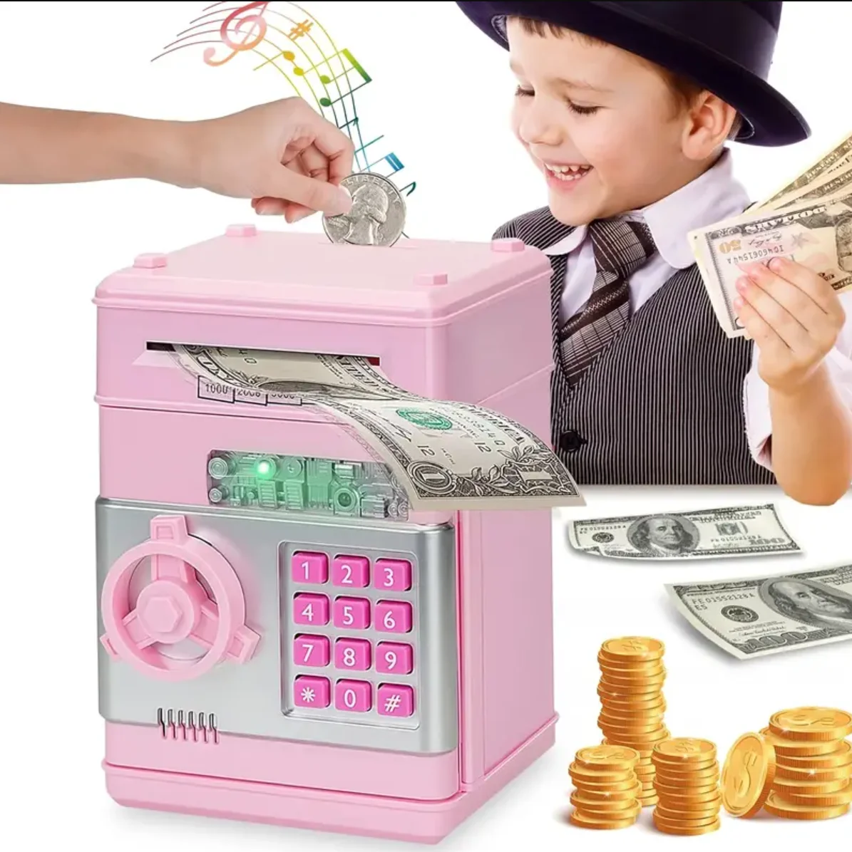 Alcancía electrónica con contraseña y protección de música, Mini ATM, juguete, desplazamiento automático, Paper Money S