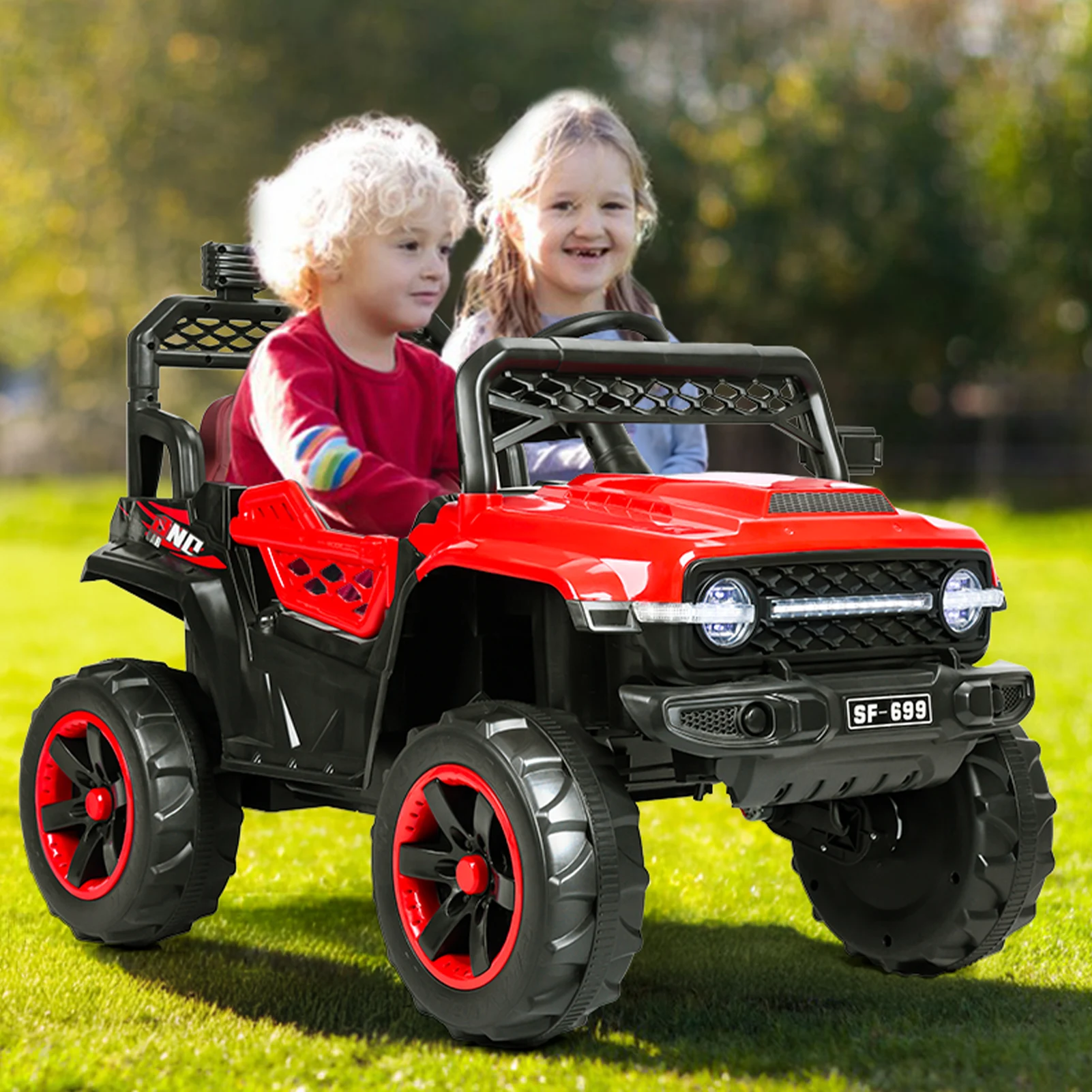 Vehículo ATV de 12V para niños, coche de juguete 4WD de 2 asientos, lado a lado, coche de juego ATV, coche eléctrico todoterreno, velocidad máxima de 3,5 MPH