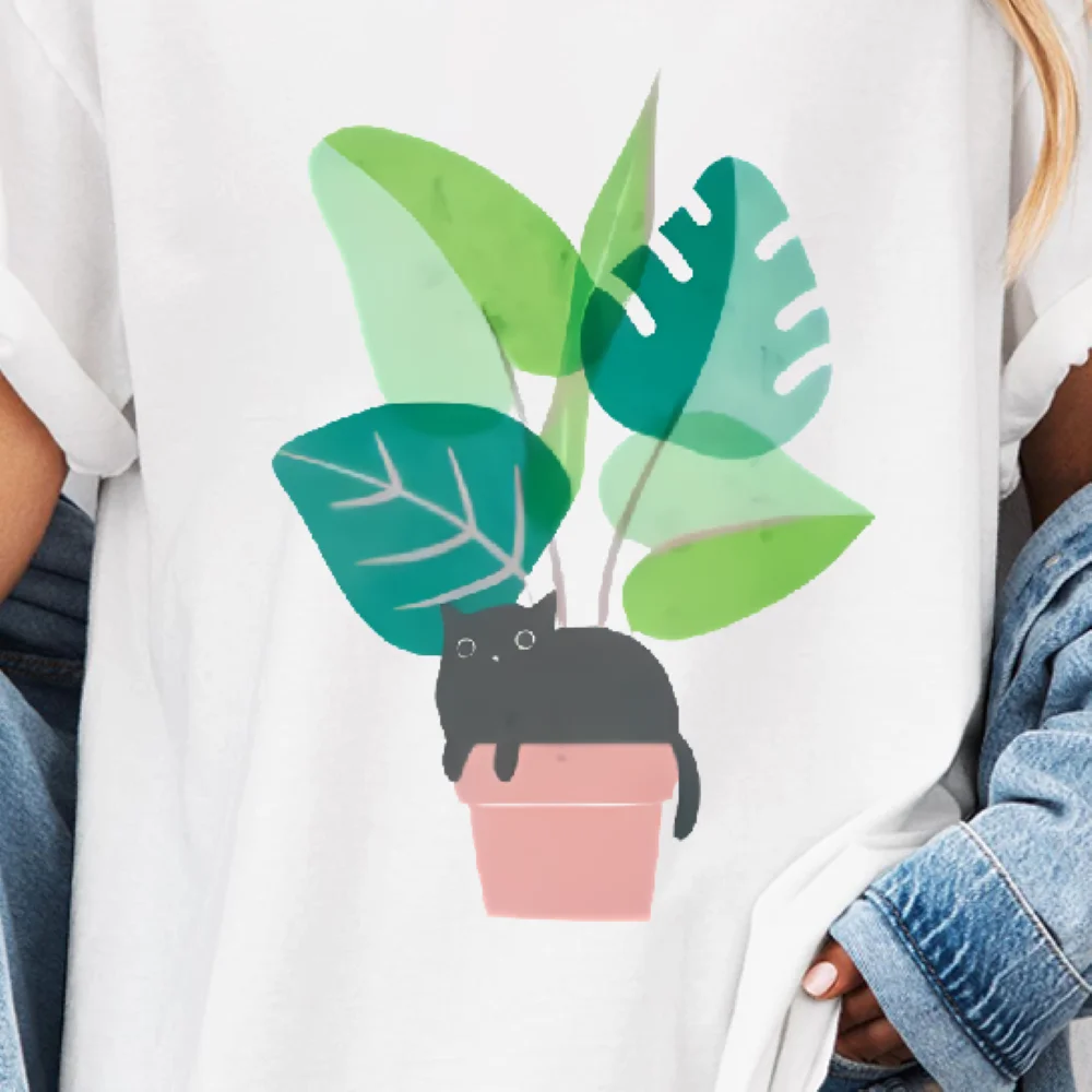 

Cat In Plant Pot Tshirt Cute Animal Graphic Casual Loose Short Sleeved Cute Lovely Sweet Comfortable Daily Cloth Wear Tops